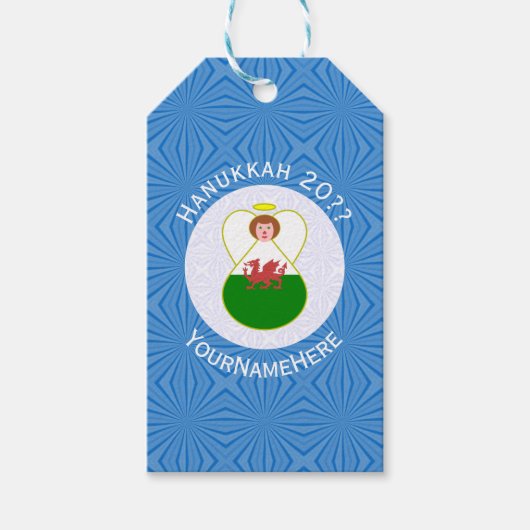 Persoonlijke Welshe Engel Hanukkah Vlag Cadeaulabel (Voorkant)