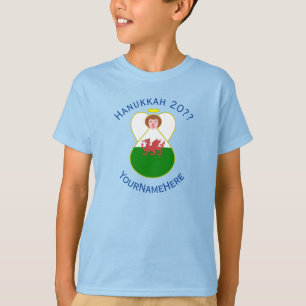 Persoonlijke Welshe engel Hanukkah-vlag jongens T-shirt