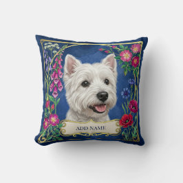 Persoonlijke West Highland-hond blauwe bloemenkuss Kussen