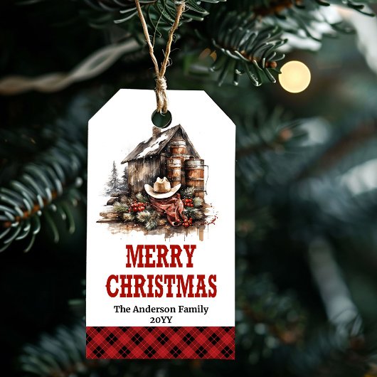 Persoonlijke westerse kerstlabel met eigen naam cadeaulabel