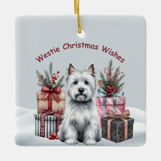Persoonlijke Westie met cadeaus ornament (Voorkant)