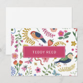 Persoonlijke Whimsical Bloemen Vogels Notitiekaartje (Voorkant / Achterkant)
