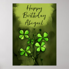 Persoonlijke Whimsical Clovers Happy Birthday Poster