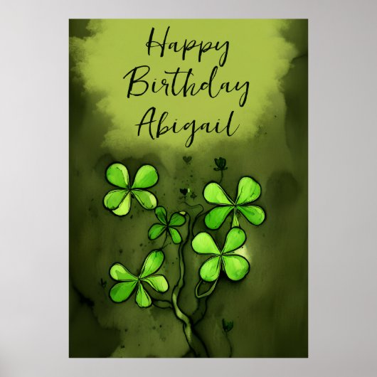 Persoonlijke Whimsical Clovers Happy Birthday Poster (Voorkant)