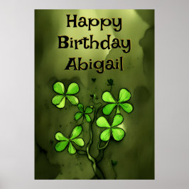 Persoonlijke Whimsical Clovers Happy Birthday Poster