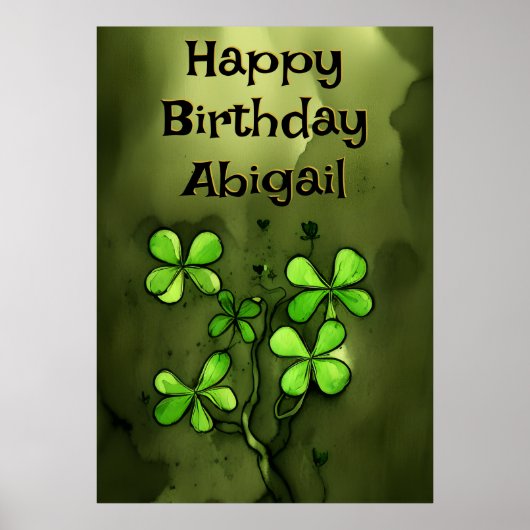 Persoonlijke Whimsical Clovers Happy Birthday Poster (Voorkant)