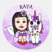 Persoonlijke Whimsical Fairy en Unicorn Ronde Sticker (Voorkant)