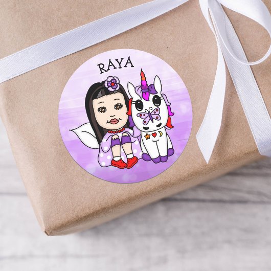 Persoonlijke Whimsical Fairy en Unicorn Ronde Sticker