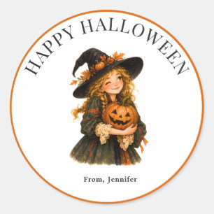 Persoonlijke Whimsical Heksenpompoen Halloween Ronde Sticker