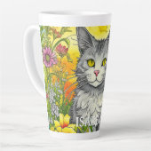Persoonlijke Whimsical Kat en Bloemen Latte Mok (Linkerhoek)