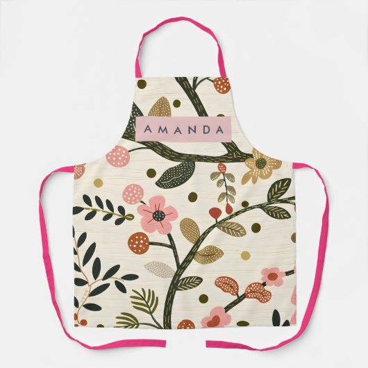 Persoonlijke Whimsical Retro Herfst Bloem Schort (Voorkant)