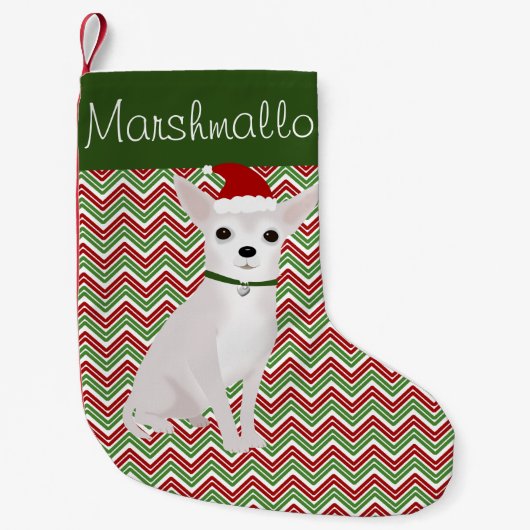 Persoonlijke White Chihuahua met Santa Hat Kleine Kerstsok (Voorkant)