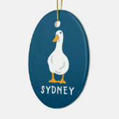 Persoonlijke White Duck Illustration Navy Blue Keramisch Ornament (Links)