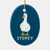 Persoonlijke White Duck Illustration Navy Blue Keramisch Ornament (Voorkant)