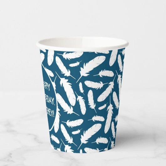 Persoonlijke White Duck Illustration Navy Blue Papieren Bekers (Links)