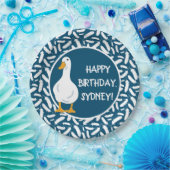Persoonlijke White Duck Illustration Navy Blue Papieren Bordje (Feest)