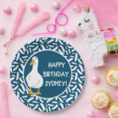 Persoonlijke White Duck Illustration Navy Blue Papieren Bordje (Feest)