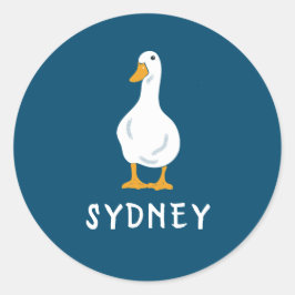Persoonlijke White Duck Illustration Navy Blue Ronde Sticker