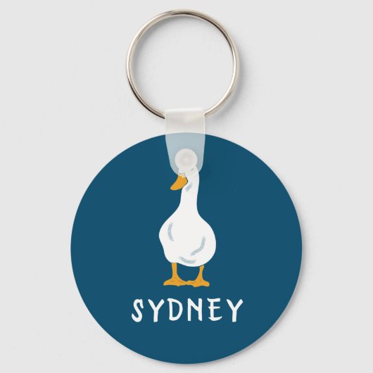 Persoonlijke White Duck Illustration Navy Blue Sleutelhanger (Voorkant)