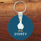 Persoonlijke White Duck Illustration Navy Blue Sleutelhanger (Voorkant)