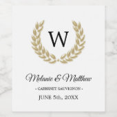 Persoonlijke White Gold Laurel Monogram Weddenscha Wijn Etiket (Enkel label)