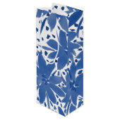 Persoonlijke wijn bloemendesign blauwe cadeautas (Achterkant Gekanteld)