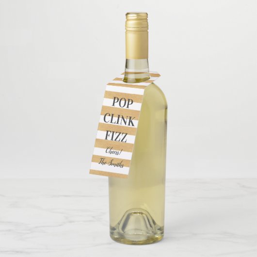 Persoonlijke wijnlabel POP CLINK FIZZ Flessenhanger (Schuin)