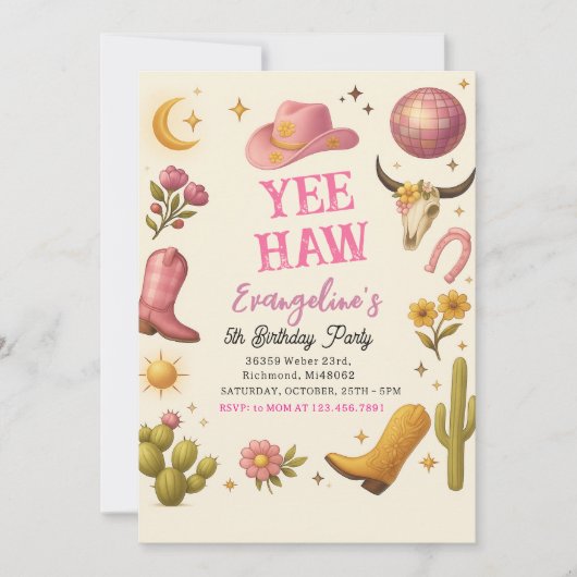 Persoonlijke Wild West Pink Cowgirl Verjaardagsdan Kaart (Voorkant)