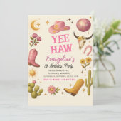 Persoonlijke Wild West Pink Cowgirl Verjaardagsdan Kaart (Staand voorkant)