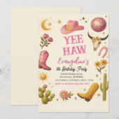 Persoonlijke Wild West Pink Cowgirl Verjaardagsdan Kaart (Voorkant / Achterkant)