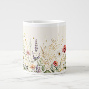Persoonlijke Wilde Bloem & Goud Aangepaste Naam Mo Grote Koffiekop