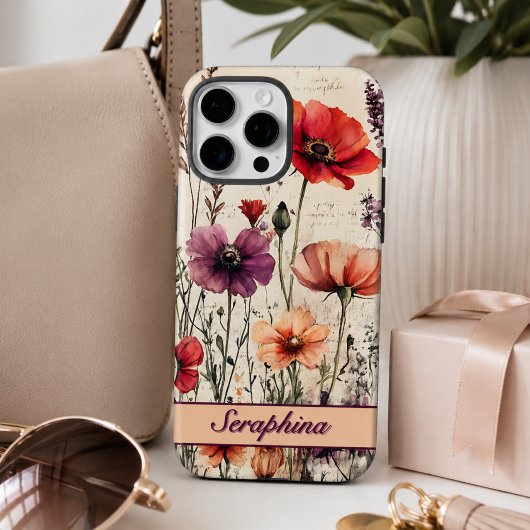 Persoonlijke Wilde Bloem in Rode en Paarse Klaproz Case-Mate iPhone Case
