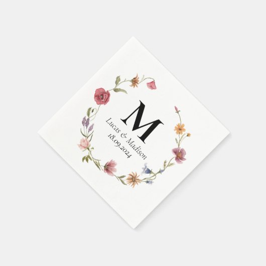 Persoonlijke Wilde Bloem Monogram Trouwservet Servet (Hoek)