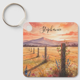 Persoonlijke Wilde Bloem Zonsondergang Charme Sleutelhanger