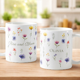 Persoonlijke Wilde Bloemen Koffiemok 'Rise and Blo