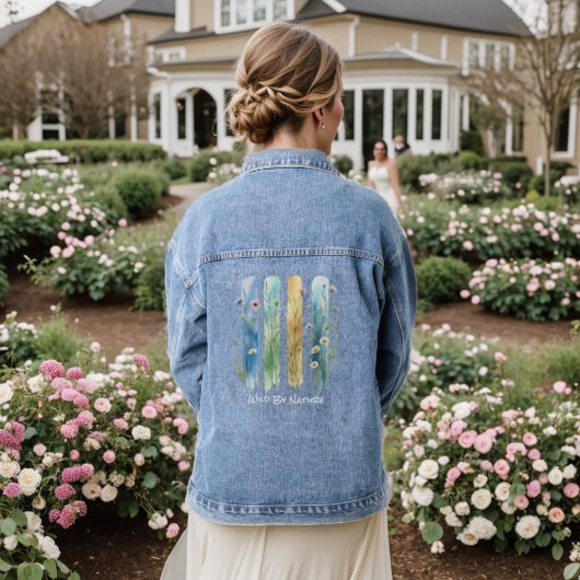Persoonlijke Wilde Bloemen Kwaststreek Blauwgroen Denim Jacket (Huwelijk Achterkant)