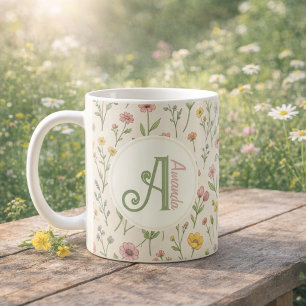 Persoonlijke Wilde Bloemen Monogrammokkop Koffiemok