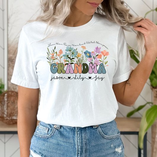 Persoonlijke wilde bloemen oma t-shirt