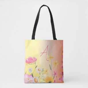 Persoonlijke Wilde Bloemen Roze en Gele Kleurrijk Tote Bag