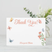 Persoonlijke Wilde Bloemen Vlinders Bruidsfeest  Bedankkaart (Staand voorkant)