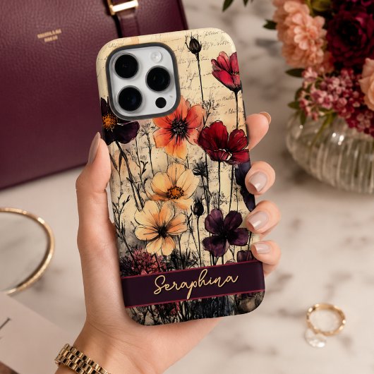 Persoonlijke Wilde Klaprozen Donkerrood & Paars Case-Mate iPhone Case