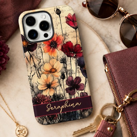 Persoonlijke Wilde Klaprozen Donkerrood & Paars Case-Mate iPhone Case