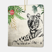 Persoonlijke Wilde Tijger en Palm Fronds Kerstmis Keramisch Ornament (Links)