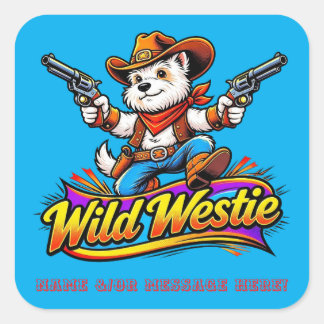 Persoonlijke Wilde Westie Cowboy Hond Vierkante Sticker