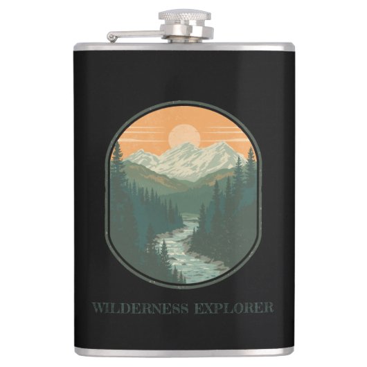 Persoonlijke Wilderness Explorer Retro Berg Heupfles (Voorkant)