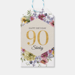 Persoonlijke Wildflower 90e Verjaardag Cadeaulabel