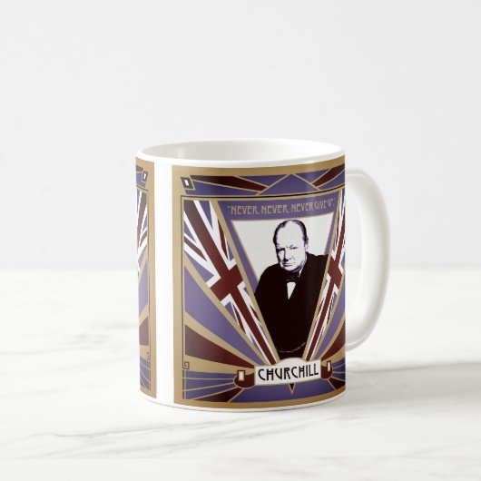 Persoonlijke Winston Churchill art deco Union Jack Koffiemok (Voorkant rechts)