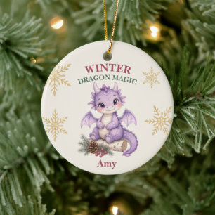 Persoonlijke Winter Draak Magie Waterverf Keramisch Ornament