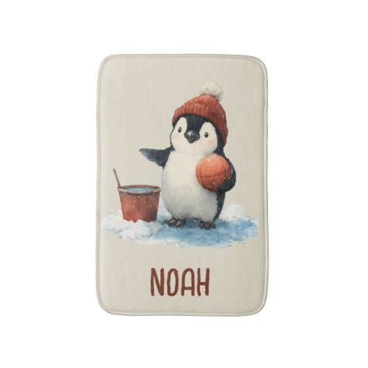 Persoonlijke Winter Pinguïn Basketbal Kind Badmat (Voorkant Verticaal)