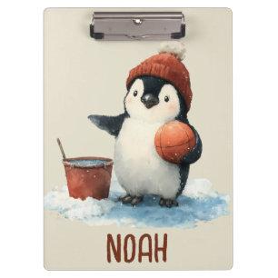 Persoonlijke Winter Pinguïn Basketbal Kind Klembord